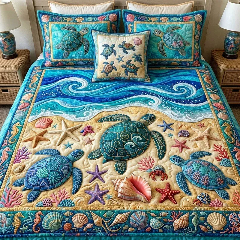 Cobalt Reef Current Bamboo Quilt Bedding Set