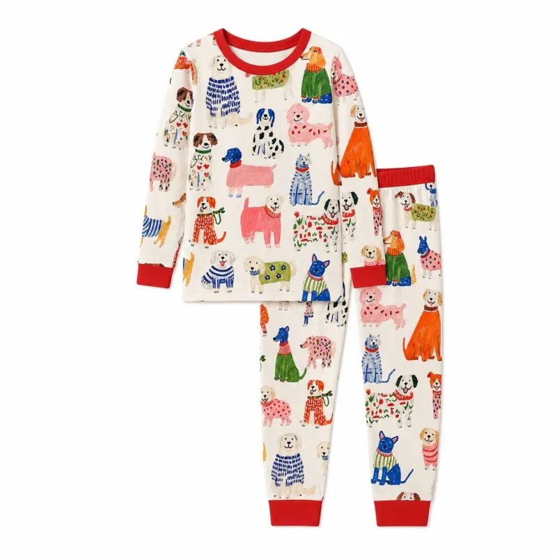 Colorful Sweater Dogs Bamboo Two Piece Long Sleeve Pajama Set – Bild 2