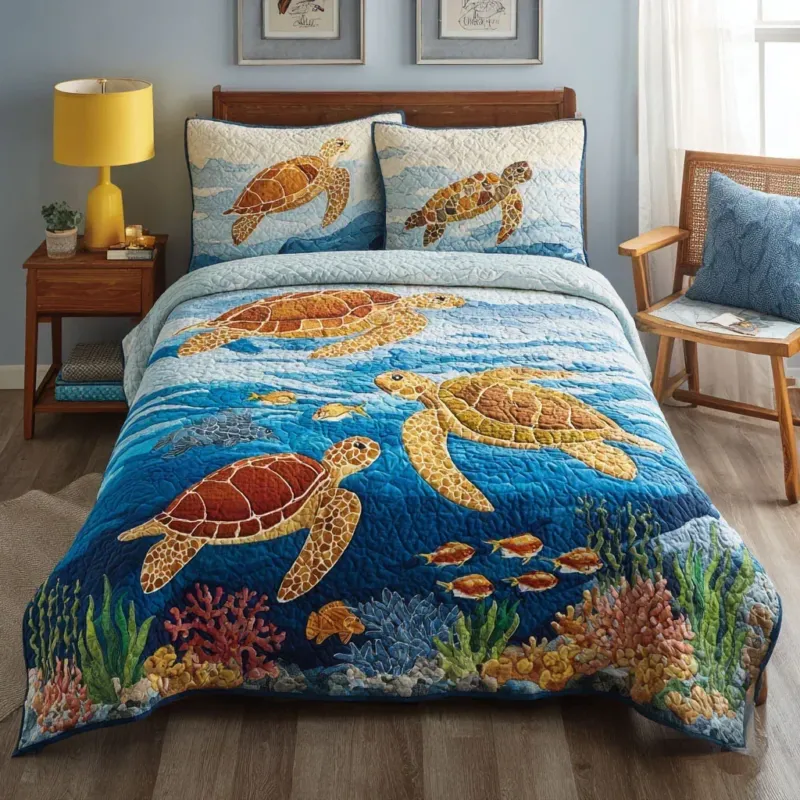 Coral Reefscape Bamboo Quilt Bedding Set