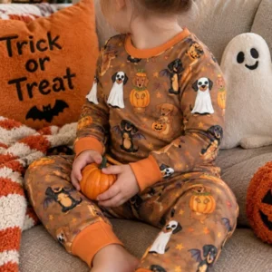 Dachshund Trick or Treat Halloween Bamboo Two Piece Long Sleeve Pajama Set