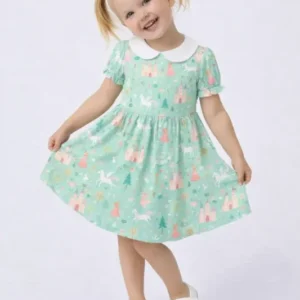 Cute Princess Castle Storybook Bamboo Peter Pan Collar Dress