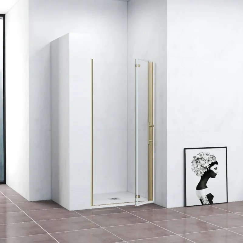 Duschkabine Falttür Nischentür Drehtür Goldfarben 70 cm NANO Glas Dusche H.195cm