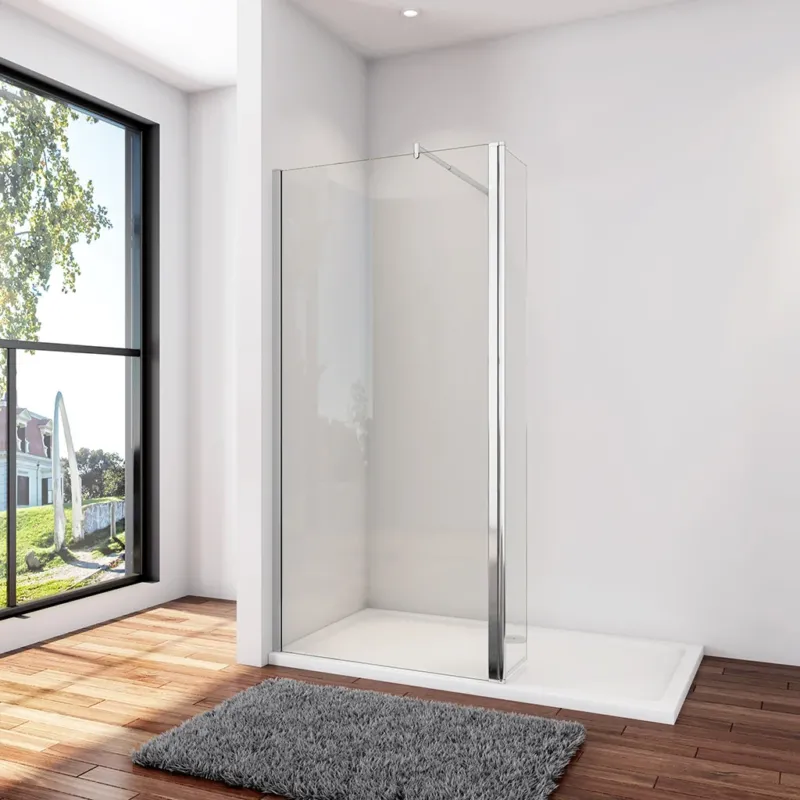 Duschwand Duschabtrennung 130+40 x H.200 cm 8mm NANO Glas Aluminium Stabistange 70-120cm Duschhaus