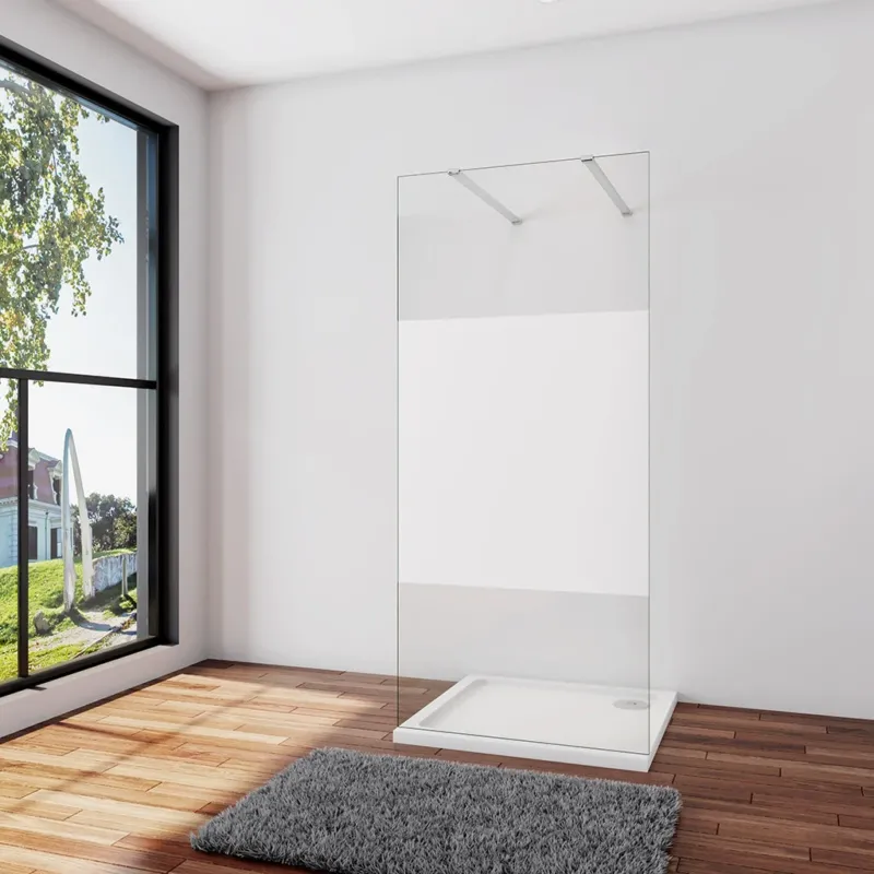 Walk In Duschwand Dusche 87.7 x H.200 cm 8mm Glas Glasschutzfolie Stabistange 140 cm Duschhaus