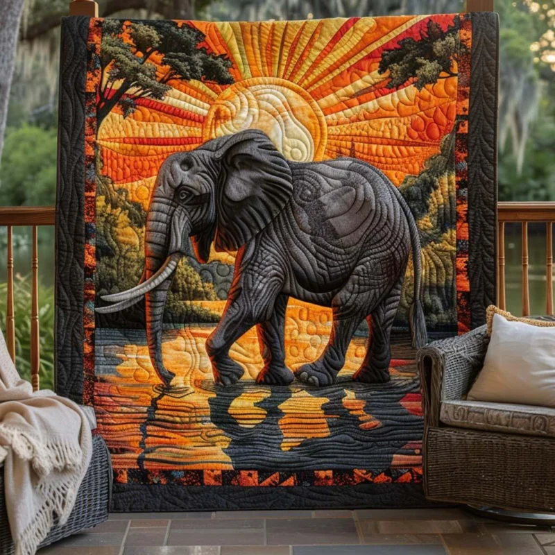 Elephant Sunset Bamboo Quilt Blanket