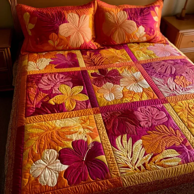 Exotic Flowers Bamboo Quilt Bedding Set