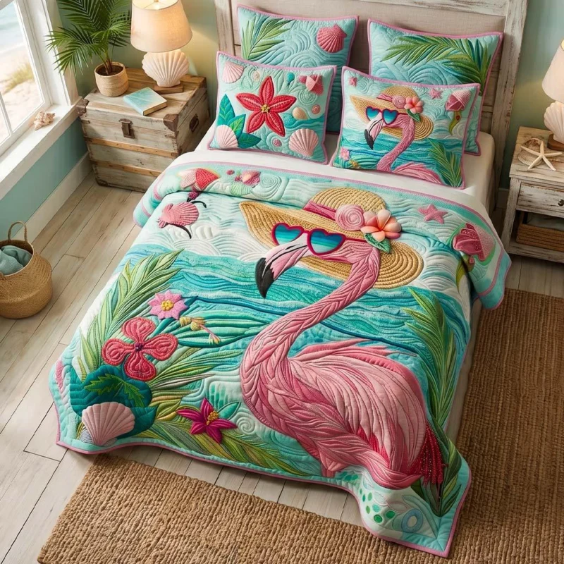 Flamingo Glow Bamboo Quilt Bedding Set