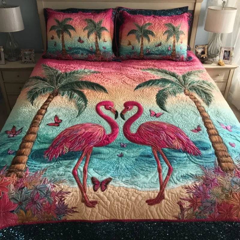 Flamingo Sea Shores Bamboo Quilt Bedding Set