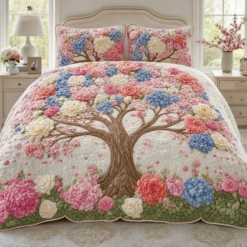 Floral Tree Bamboo Quilt Bedding Set
