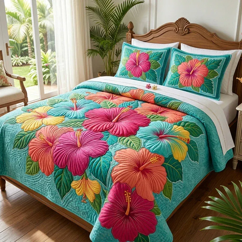Giant Hibiscus Bloom Bamboo Quilt Bedding Set