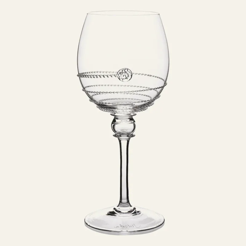 Juliska Amalia clear crystal full body white wine glass with engraved dot motif.
