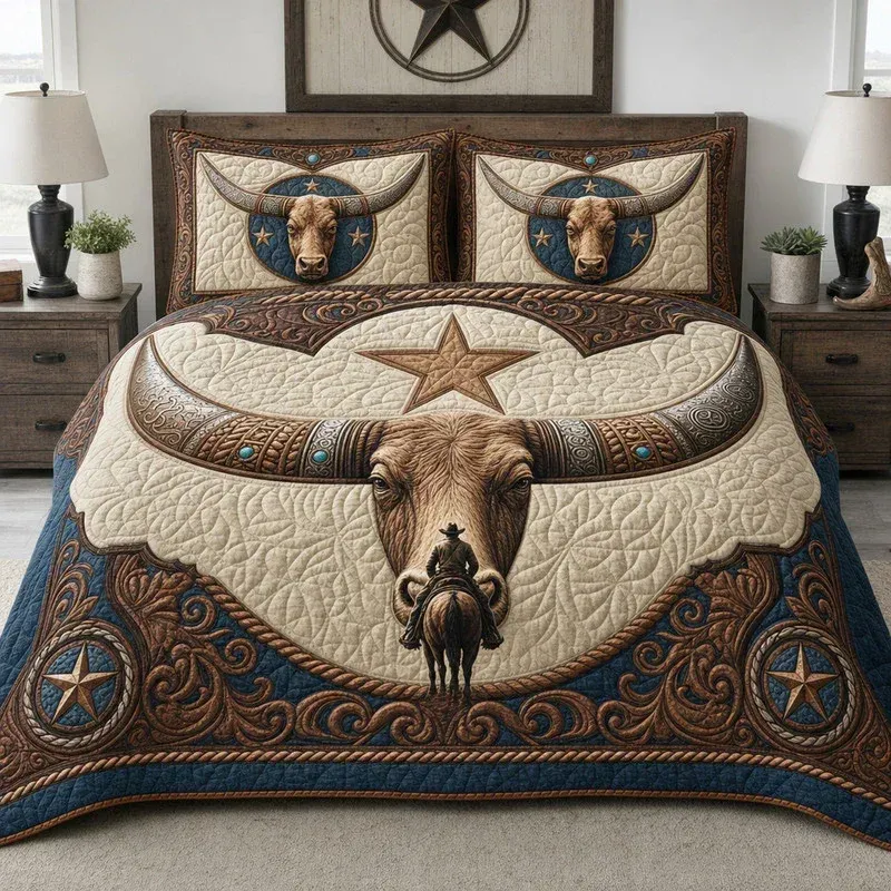 Lone Star Longhorn Bamboo Quilt Bedding Set