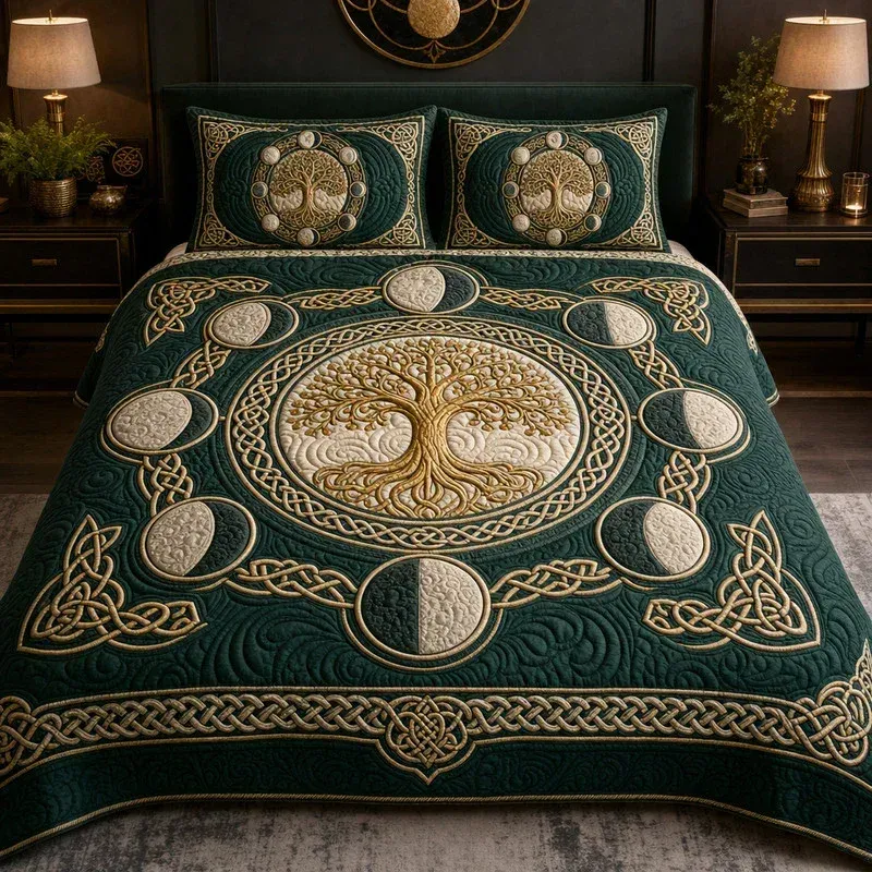 Lunar Cycle Tree Bamboo Quilt Bedding Set