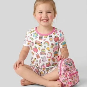 Preppy Back to School Bamboo Two Piece Short Sleeve Shorts Pajama Set