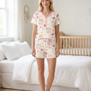 Jesus Loves Me This I Know Bamboo Women Short Sleeve Short Pajama Set