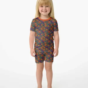 Cats and Pumpkins Bamboo Two Piece Short Sleeve Shorts Pajama Set