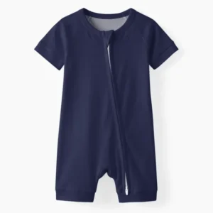 Navy Bamboo Shorty Zippered Romper