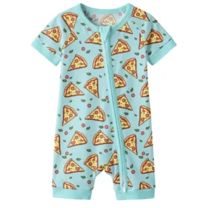 Pizza Doodle Bamboo Shorty Zippered Romper