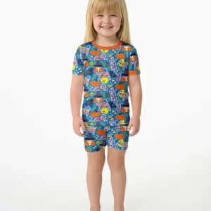 Whimsical Witch Cats Bamboo Two Piece Short Sleeve Shorts Pajama Set