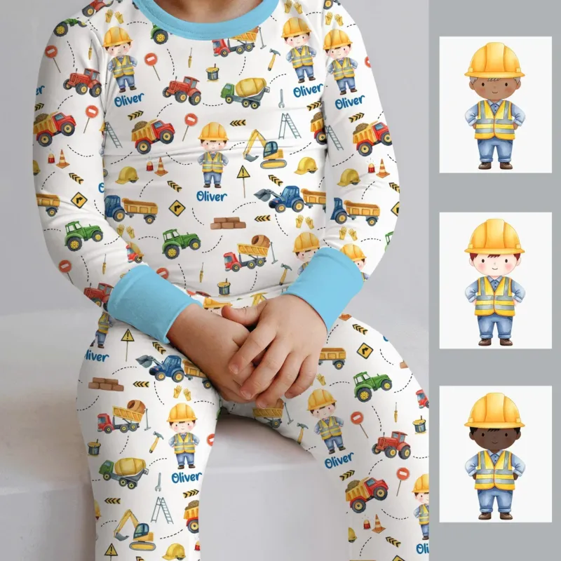 Custom Character Little Digger Adventures Bamboo Two Piece Long Sleeve Pajama Set