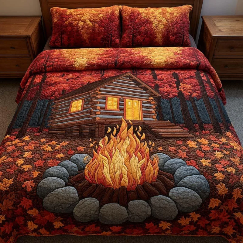 Peaceful Log Cabin Bamboo Quilt Bedding Set
