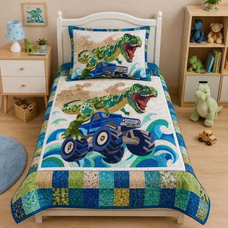 Playful Raptor Bamboo Quilt Bedding Set