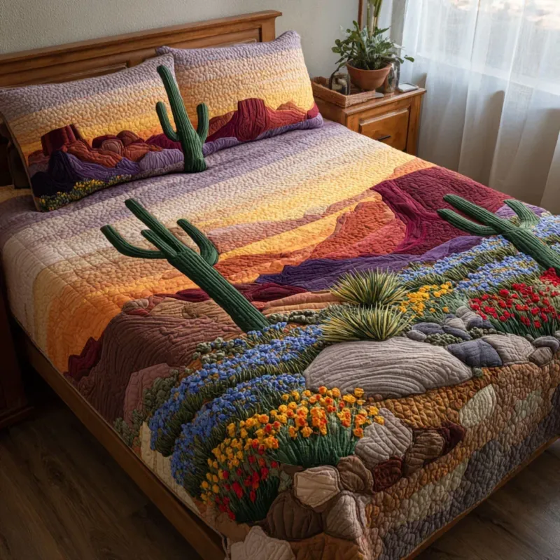 Rustic Cactus Bamboo Quilt Bedding Set