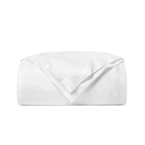 Sferra Giza 45 Lido duvet cover in white, folded to show jacquard weave.