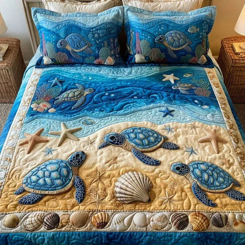 Sandy Coast Turtle Bamboo Quilt Bedding Set