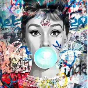 Audrey Hepburn Bubble Gum Graffiti Framed Print