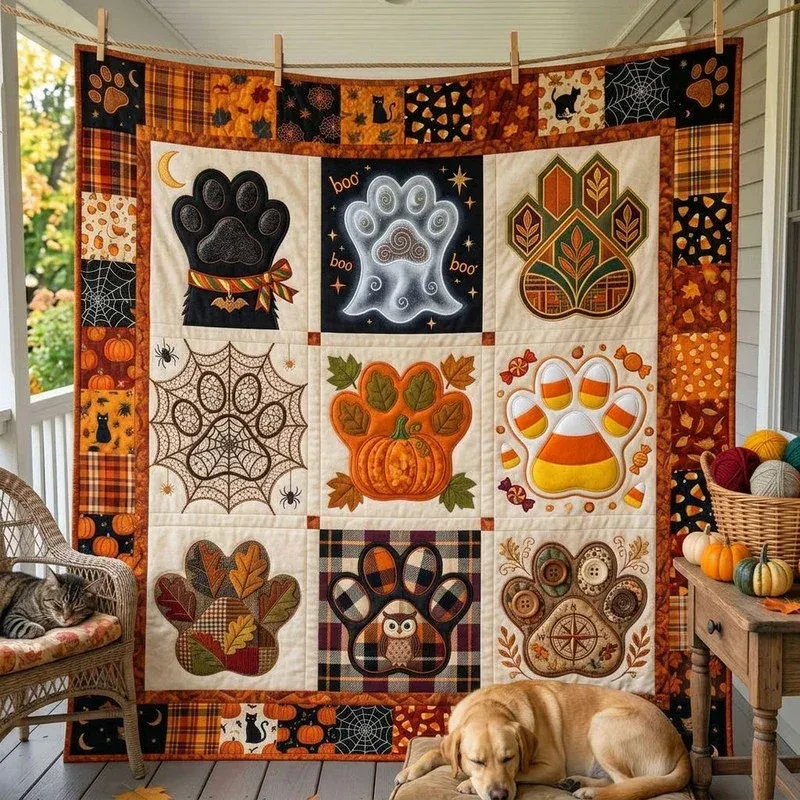 Spooky Paw Bamboo Quilt Blanket
