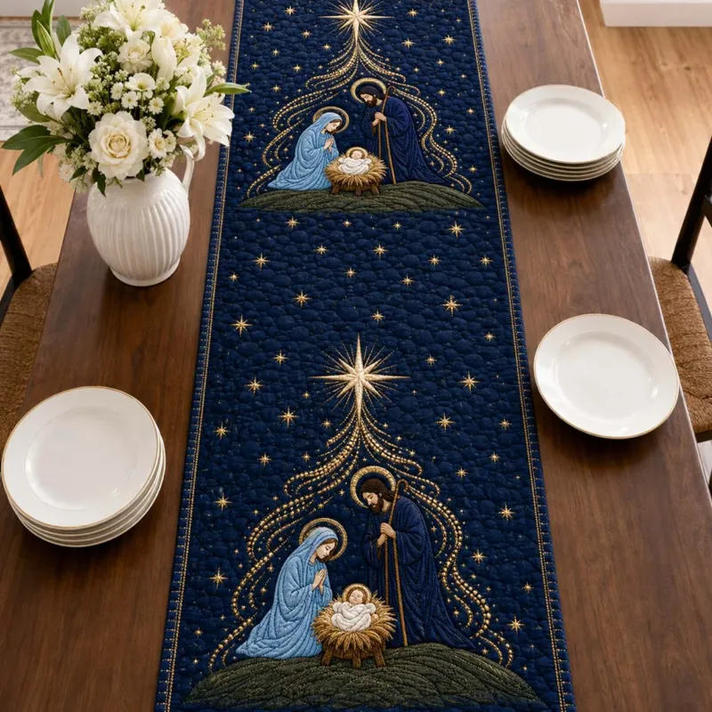 Starry Nativity Blessing Quilt Table Runner