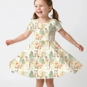Cozy Woodland Forest Friends Bamboo Twirl Dress