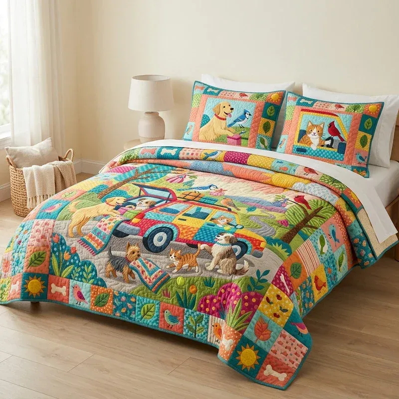 Tailgate Party Paws Bamboo Quilt Bedding Set