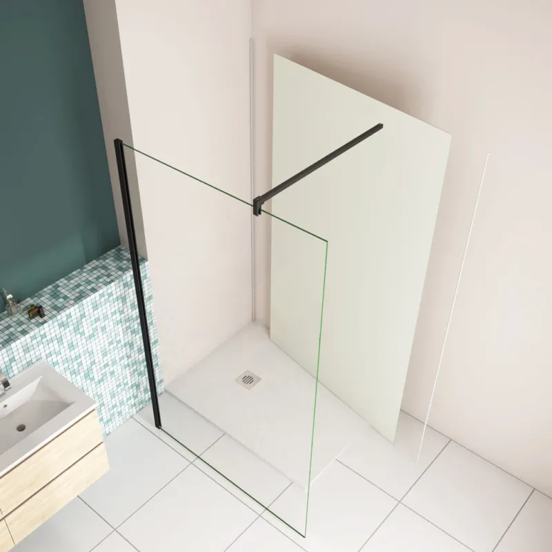 Walk In Duschabtrennung 120 x H.200cm 8mm NANO Glas mit B.120 x H.210cm Alu-verbundplatte Mattweiß Bad