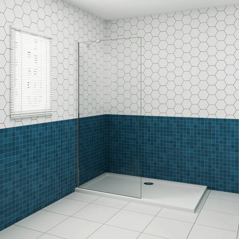 8mm NANO Glas 50x200 cm Walk-In Dusche freistehend mit Stabilisationsstange