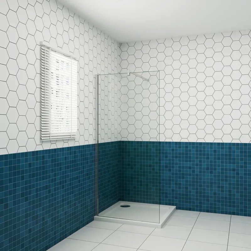 Glas Duschwand 8mm NANO Glas 85 x H.200 cm mit 140cm Stabilisationsstange