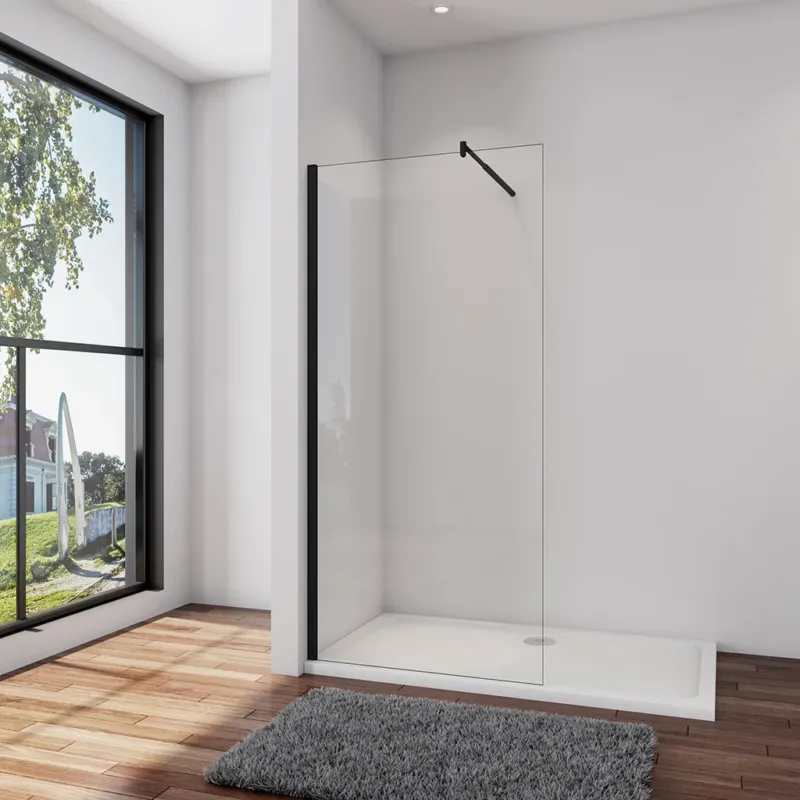 Walk In Duschtrennwand 100 x H.200 cm 8mm NANO Glas Schwarz Stabistange 70-120cm Duschhaus