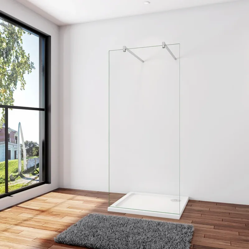 Walk In Dusche Duschwand 87.7 x 200 cm 10mm NANO Glas Stabistange 140 cm Duschhaus