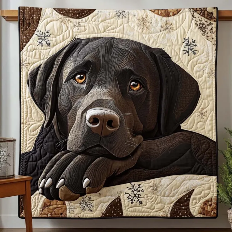 Winter Chocolate Labrador Bamboo Quilt Blanket