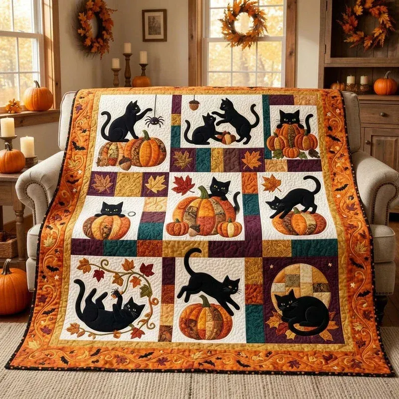 Witchy Cat Oasis Bamboo Quilt Blanket