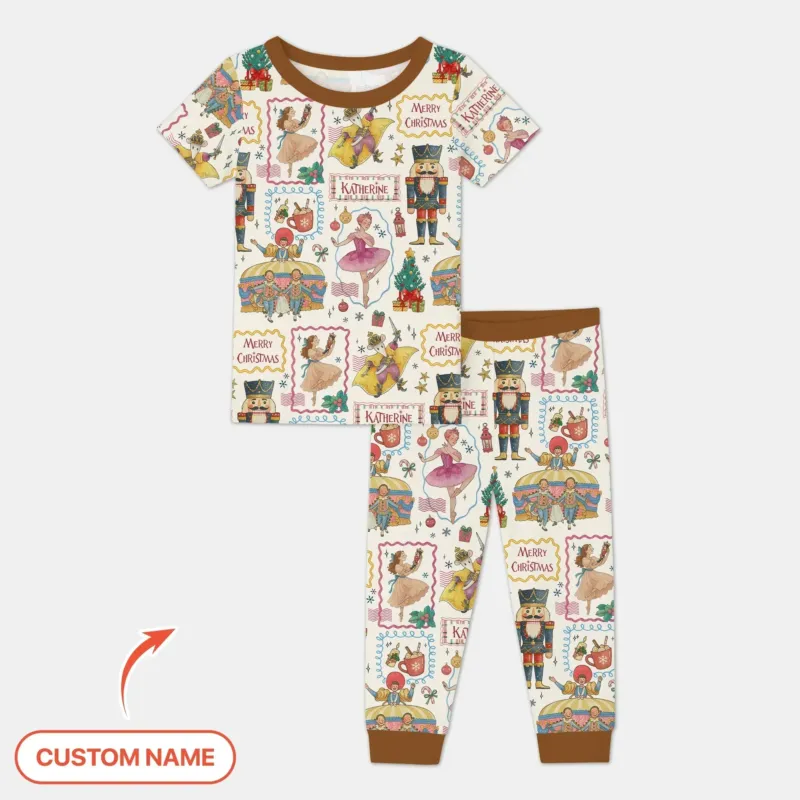 Custom Name "Magic of The Nutcracker" Merry Christmas Bamboo Two Piece Short Sleeve Pajama Set