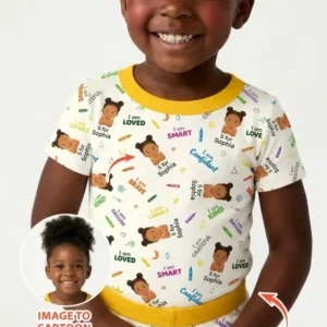 Kids Affirmations Custom Bamboo Two Piece Short Sleeve Pajama Set
