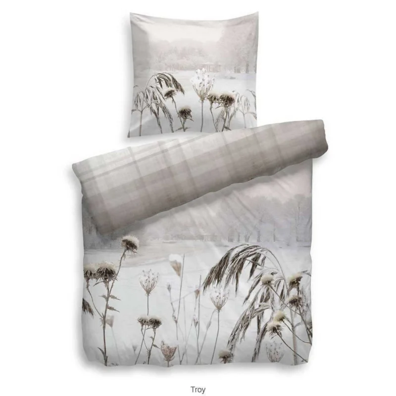 HnL Baumwolle Wende Bettwäsche Blumen Troy Natur 135x200 cm + 80x80 cm