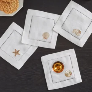 Sferra Beachcomber Cocktail Napkin Multi on White Colored
