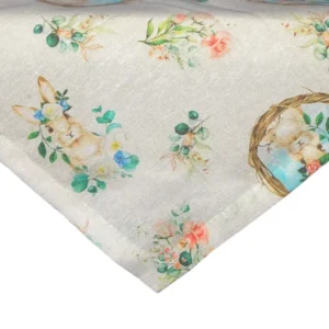 Mitteldecke ca. 80x80 cm romantisches Häschen-Motiv mit Weidenkranz und rosa Blumen im Landhaus-Stil beties "Hase Josefine"