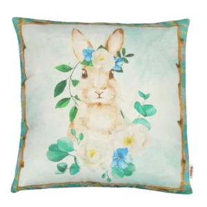 Kissenhülle ca. 40x40 cm romantisches Kaninchen-Motiv mit blauen und weißen Blumen im Landhaus-Stil beties "Hase Tilda"