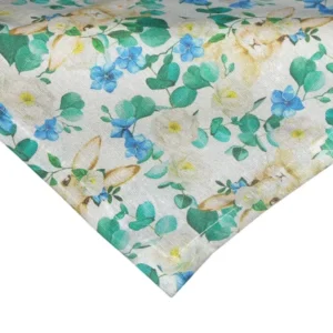 Mitteldecke ca. 80x80 cm romantisches Kaninchen-Motiv mit blauen und weißen Blumen im Landhaus-Stil beties "Hase Tilda"