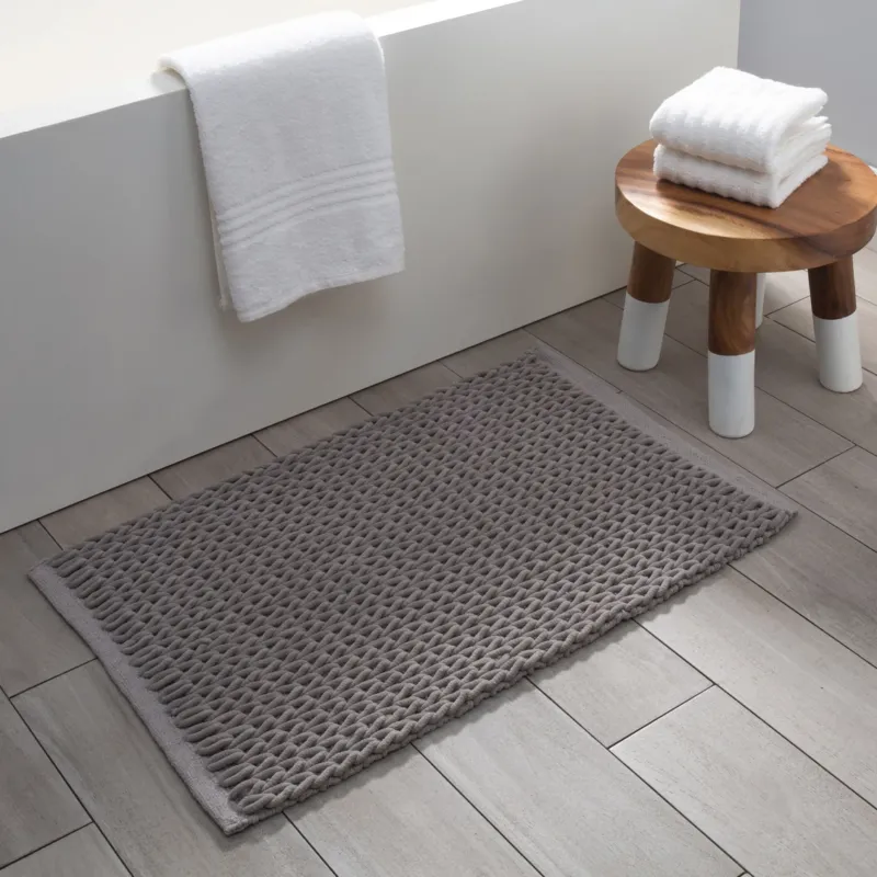 Braided Cotton Blend Marble Grey Bath Mat