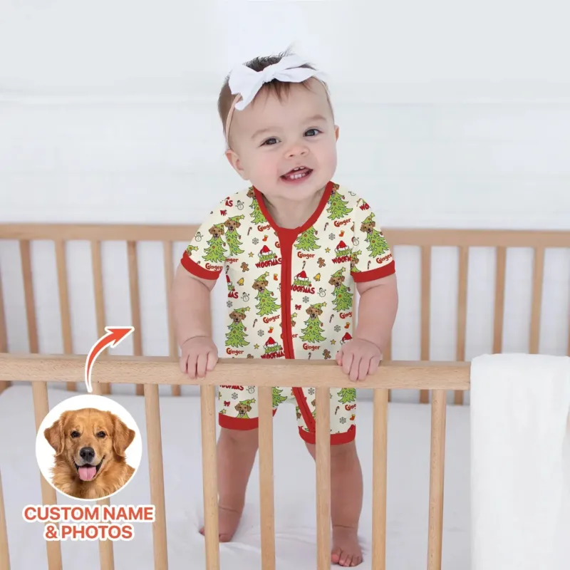 Custom Dog Photo Merry Woofmas Shorty Zippy , Custom Dog Photo Merry Woofmas Shorty Zippy - 0-3M